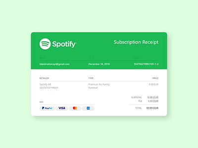 DailyUI #017 - Email Receipt 📧🎧 daily ui daily ui 017 email email receipt paypal receipt spotify subscription tax total ui ux