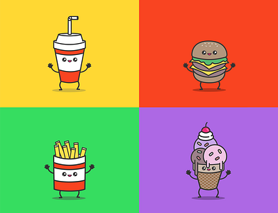 The Junk Food in Paradise Collection 2d burger clean concept concepts design fast food fastfood flat french fries ice cream icecream illustration illustrator logo logos minimal photoshop soda vector