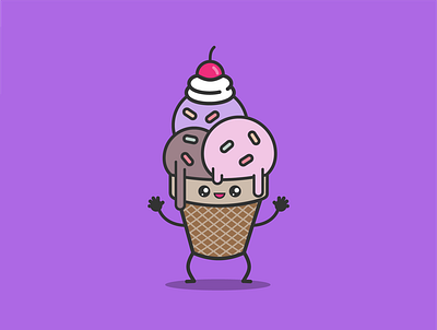 Mr. Ice Cream 2d cherry clean concept cone design fast food fast food menu fastfood flat happy ice cream cone icecream illustration illustrator logo minimal purple vector