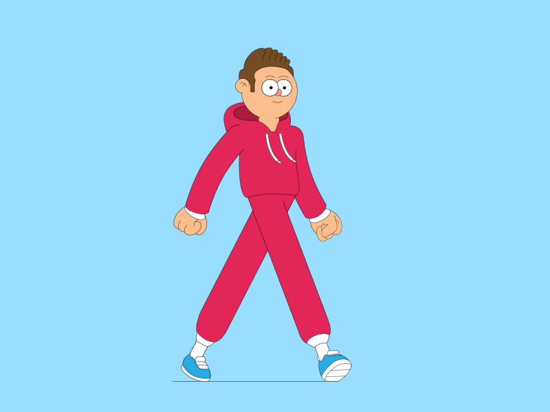 The Dude Walk 2d ae animation blue boy clean concept cool design dude flat hoodie illustration red teenager vector walkcycle