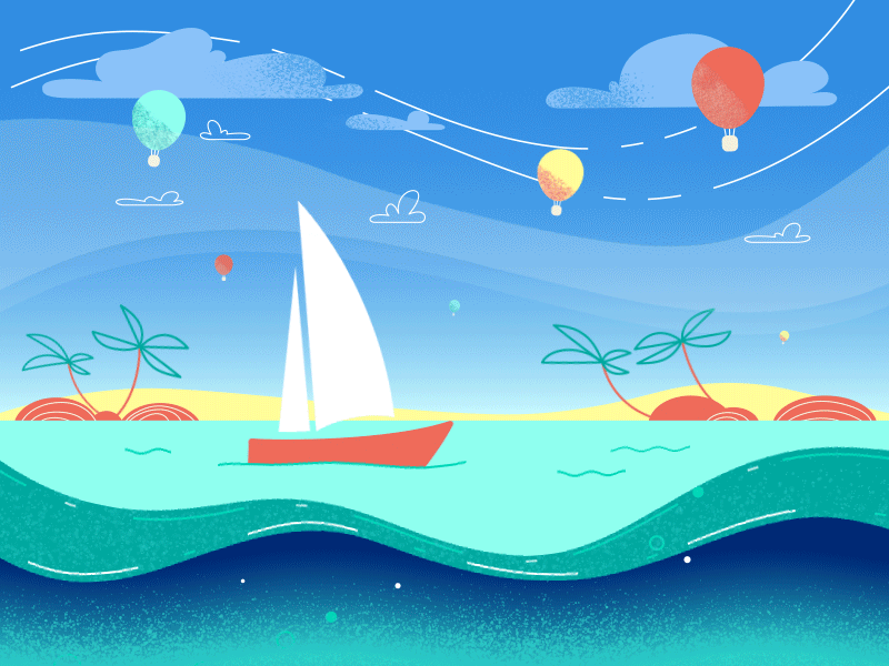 Summer 2d after effects animation beach blue boat childrens illustration clean color concept design flat gif illustration illustrator sea texture ui vector wind