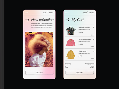 Main & Cart app cart design fashion gradient menu store typography ui ux