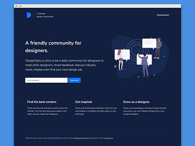 DesignDaily.co Landing Page blue community design app landing page project side project