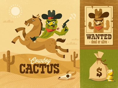 Cowboy Cactus cactus character childrens illustration cowboy design horse illustration vector wildwest