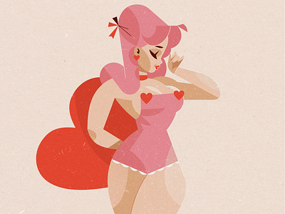 Pin-up girl character design dtiys dtiys challenge girl heart illustration love pink pinup pinup girl sexy valentine valentines day vector