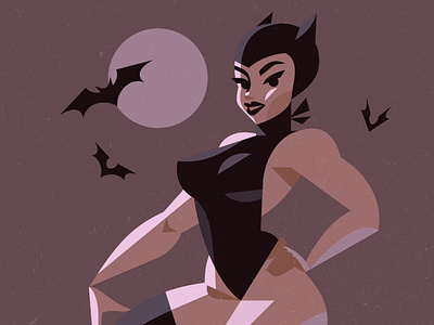 Catwoman bat batman cat catwoman character dtiys flat geometricart halloween illustration inspiration lack pinup pumkin redraw-svetahas vector