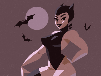 Catwoman bat batman cat catwoman character dtiys flat geometricart halloween illustration inspiration lack pinup pumkin redraw svetahas vector
