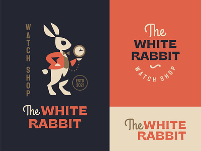 White rabbit character clock design emblem flat geometricart hare illustration logo rabbit vector watch