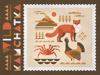 Wild Kamchatka 3 character crab design fox illustration kamchatka vector