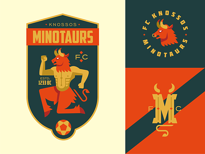 Minotaurs bull character design emblem fc fiction football league football illustration logo vector