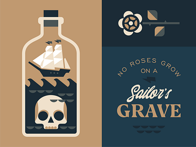Sailor's Grave design emblem illustration logo rose sailor scull sea ship typography vector vintage
