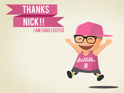 YES. character debut drafted dribbble excited first glasses pink thanks thankyou