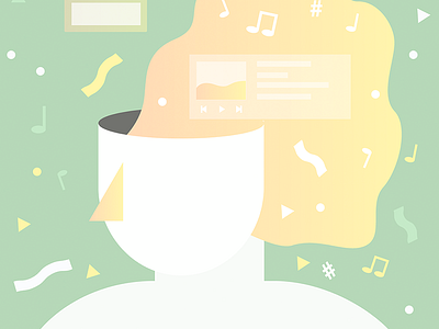 Streaming Consciously head illustration music music notes vector