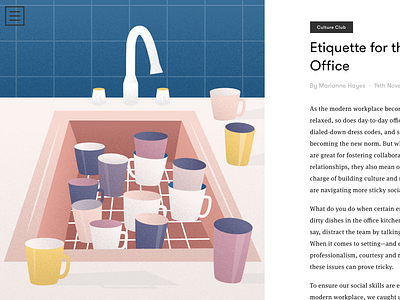 Etiquette for the modern office cups dishes editorial etiquette grid illustration magazine office sink