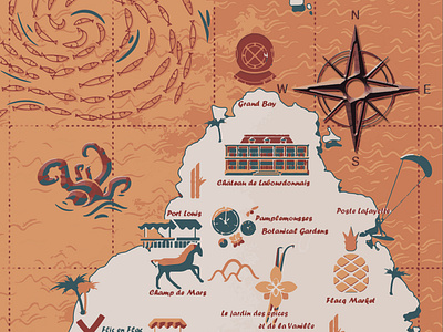 Isle de France adventure compass icon isledefrance islemaurice mapdesign mapillustration maurice mauritius mauritiusisland pirateslife sealife treasuremap vintagemap