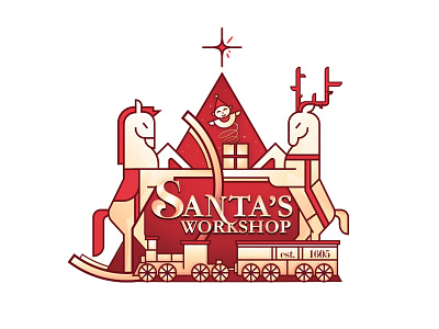 Santa's Workshop branding christmas christmas badge christmas design christmas logo coat of arms graphicdesign illustration logo logomark reindeer rocking horse santa santas workshop logo