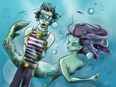 The escapologist digitalart digitalpainting escapologist illustration magician mermaid seascape underwater