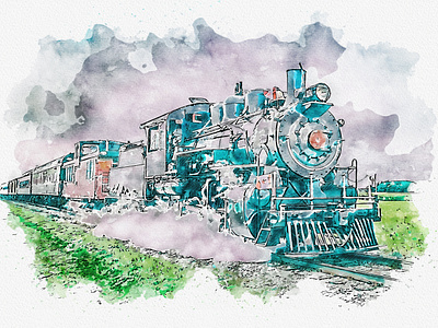 Train St Jacobs antique canada locomotive old ontario railroad railway st jacobs steam engine tracks train tricity watercolour waterloo