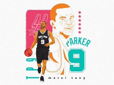 Merci Tony basketball champion fanart graphicdesign illustration legend merci sanantonio sport spurs typography