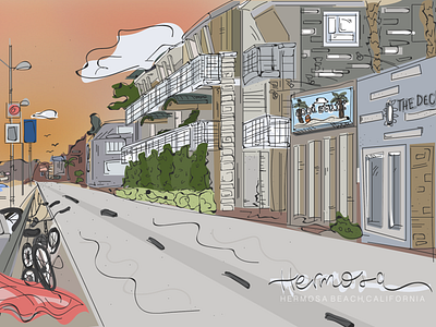 Illustration of Hermosa Beach, CA "The Strand" design graphic illustration