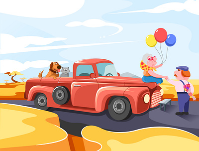 Old Couple adobe illustrator animals art car cat character design dog drawing dribbbleweeklywarmup flower illustration love lover valentines vector xara