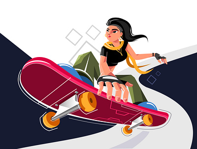 Skater Girl 2d adventure art branding character creative digital drawing fashion flat idea illustration inspire minimal motion perspective shapes street vector xara