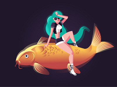 A Girl and A Koi fish adobe illustrator adventure adventures art character chill concept creative creative design drawing fish girl illustration relax vector woman woman illustration xara