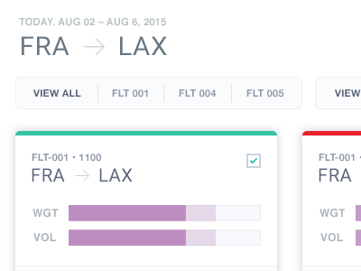 FRA to LAX bar graph filters flights freight logistics volume weight