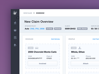 File a Claim – New Claim Overview admin claims corporate design graph overview placeholder purple ui ux visual web