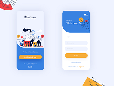 Hut Away App UI design app app ui design details page ui flat flat design house rent app house renting interfacedesign list page ui login ui mobile app mobile app ui rent app ui rent ui ui uidesign user interface ux ux design