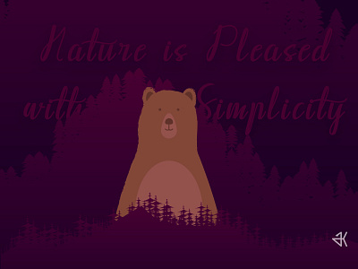 Nature is Pleased with Simplicity bear brown bear evening flat forest illustration nature quote sunset tree