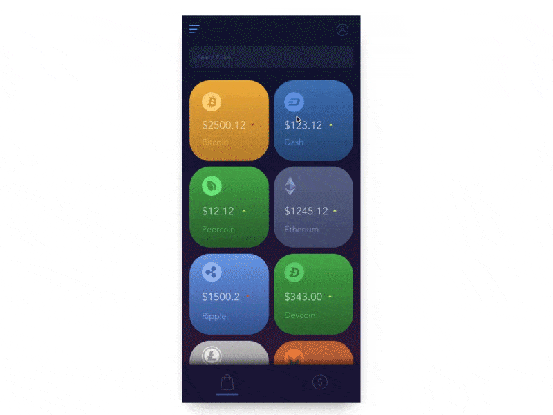 Cryptocurrency App UI Interactions