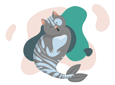 Catfish apple pencil cat cat mermaid digital drawing fictional character flat illustration illustration mermaid procreate