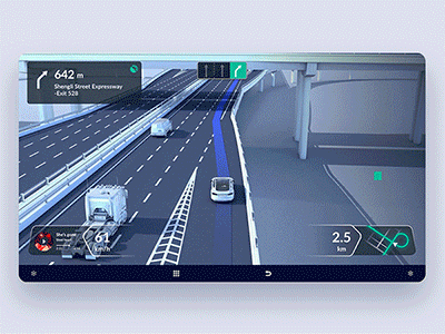 Animation Lane-Level Navigation 3d alert car drive highway hmi map navigation truck warning