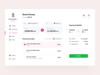 Send Money - Minimalist Design Dashboard dashboard money transaction