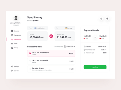 Send Money - Minimalist Design Dashboard