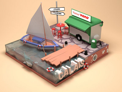 Drive-In Calais 3d blender design illustration lowpoly