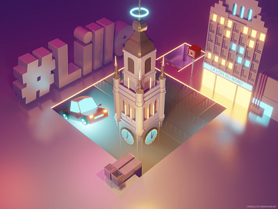 CyberLille 3d blender city illustration lowpoly