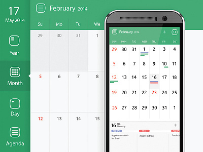Calendar Month View agenda android app application calendar day event green htc month note year