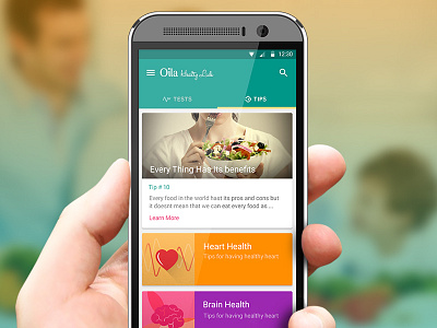 Health Tips App android brain food health heart material design tips ui