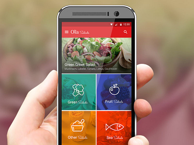 Salad Recipes App android colorful fish food health material design overlay salad ui