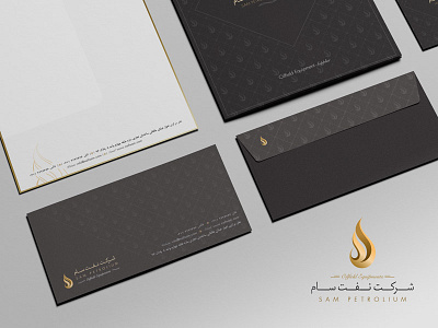 Sam Pertoleum Stationery black envelope flame gas gold letterhead luxury pattern petroleum stationery vintage