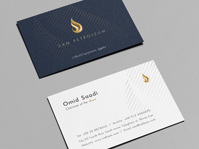 Sam Petroleum Business Card blue elegant envelope flame gas gold letterhead lines luxury petroleum