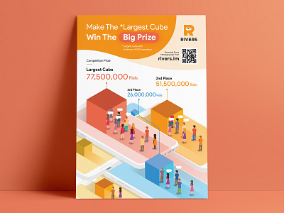 Rivers App Competition cube illustration isometric messaging mobile orange people poster prize rivers win