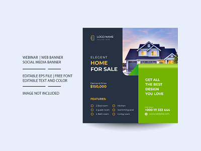 Home sale banner Modern real estate templates website ads banner frame