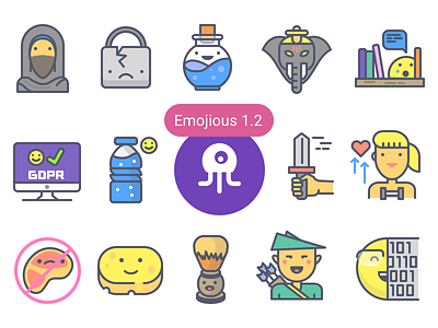 Emojious 1.2 Update + Discount character colour consistency fantasy fitness health icons illustration premium security