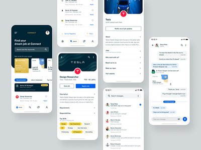 Connect App - Product #2 app chat app clean design design flat job job board job listing list mobile mobile app mobile app design product profile resume ui ux