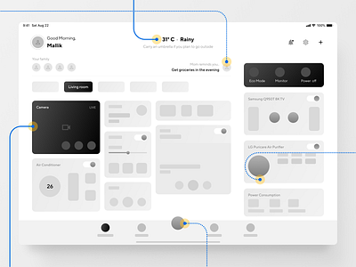 Smart Home App Wireframe - iPad Pro app design exploration flat ipad ipad app ipad pro mobile app design smart home ui ux wireframe wireframe design