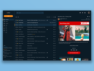 inMail - Dark Theme Inbox app cool design dark app dark background design email app flat ux