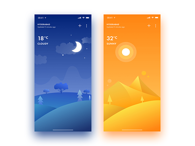 Weather App - Cloudy Night and Sunny Day app design flat illustration mobile app ui ux vector weather app weather forecast